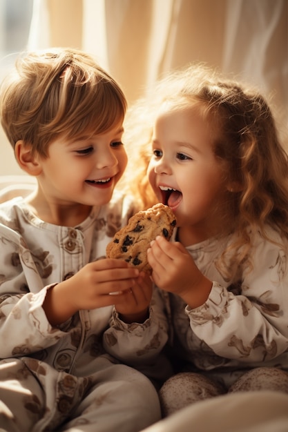 Vorderansicht, kinder, mit, köstlich, cookie