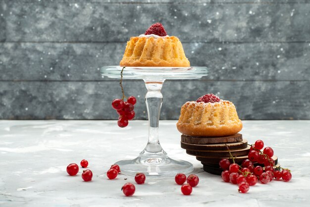 Vorderansicht kleine d Kuchen mit Sahne und roten Preiselbeeren auf der hellen Oberfläche Frucht