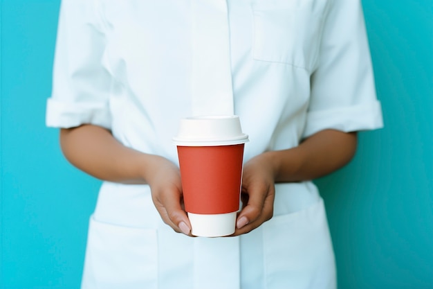 Kostenloses Foto vorderansicht krankenschwester mit kaffeetasse