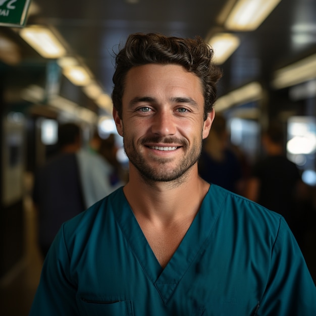 Kostenloses Foto vorderansicht männlicher krankenschwester im krankenhaus