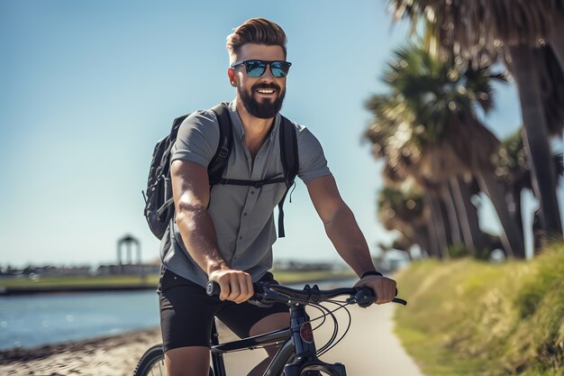 Vorderansicht Mann auf Fahrrad im Freien