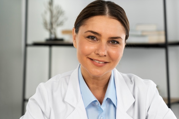 Vorderansicht-Smiley-Arzt bei der Arbeit