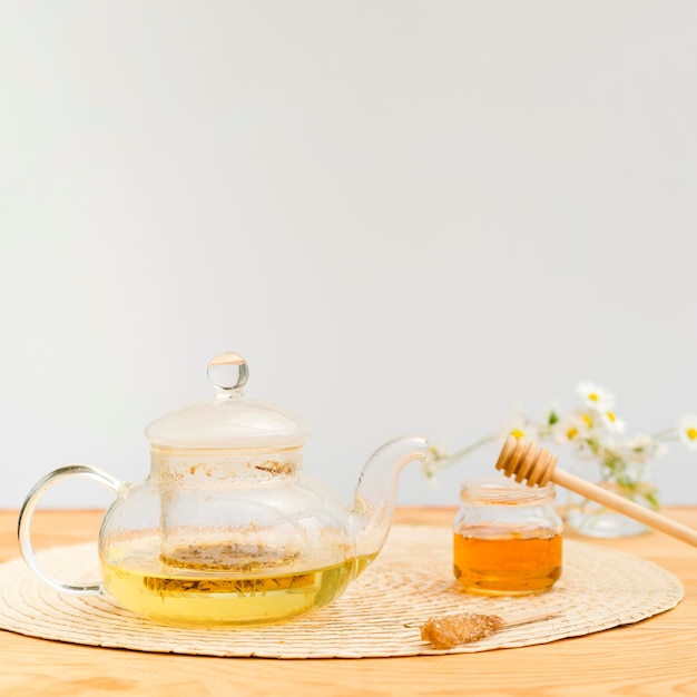 Vorderansicht Teekanne und Honigglas