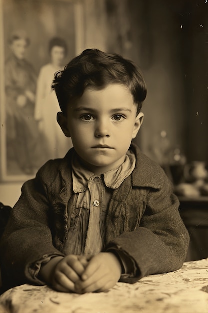 Vorderansicht von einem Kind, das ein Vintage-Porträt posiert