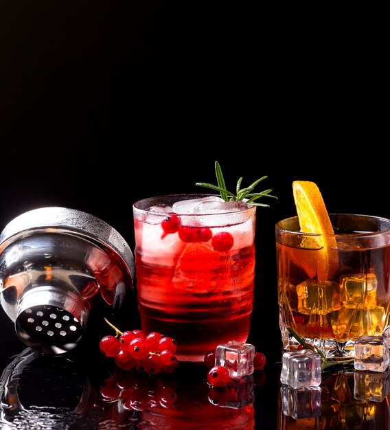 Vorderansicht Wodka Cranberry und Whisky mit Orange