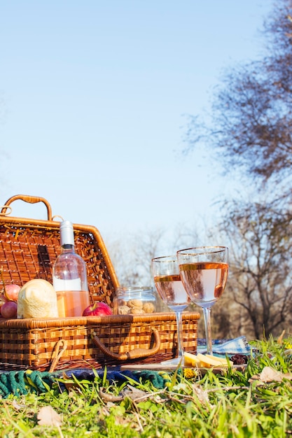 Vorderansichtpicknickkorb auf Gras