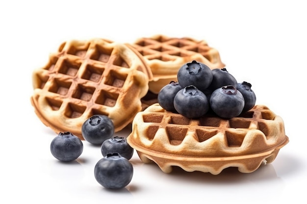 Waffeln mit Blaubeeren isoliert auf weißem Hintergrund AI generativ