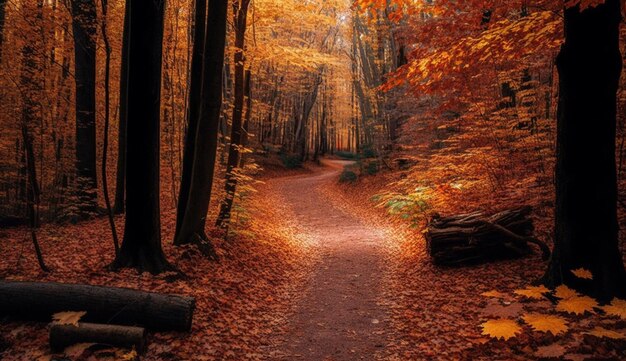 Waldlandschaft in leuchtenden Herbstfarben, die die generative KI bezaubern