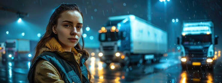 Kostenlose Foto weibliche lkw-fahrerin arbeitet