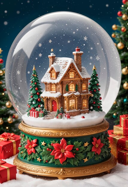 Weihnachts-Schneeball mit Gingerhaus-Illustration