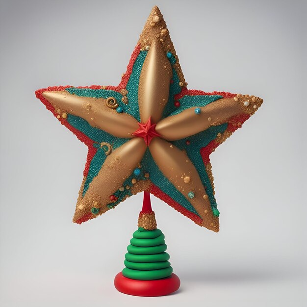Weihnachtsbaum aus goldgrünen und roten sternen 3drendering