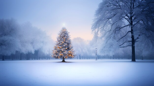 Weihnachtsbaum im verschneiten Park