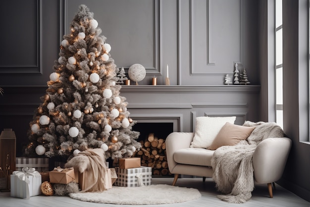 Kostenloses Foto weihnachtsbaum und couch im wohnzimmer