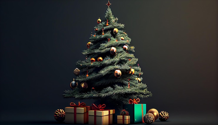 Kostenlose Foto weihnachtsbaum zur winterfeier, geschmückt mit geschenken, die von der ki generiert wurden