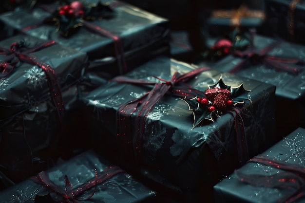 Kostenloses Foto weihnachtsfeier-szene im dunklen stil mit grausamer einstellung