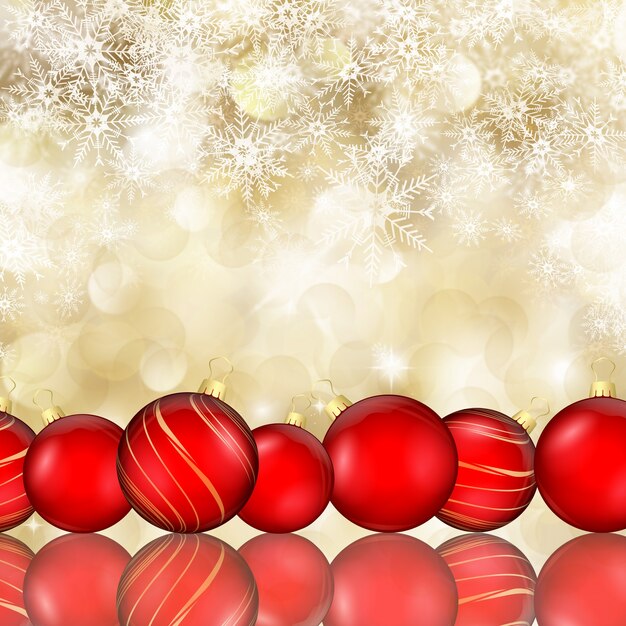 Weihnachtshintergrund der Kugeln auf fallenden Schneeflocken