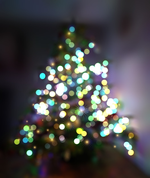Kostenloses Foto weihnachtshintergrund mit defokussiertem baum und lichtern