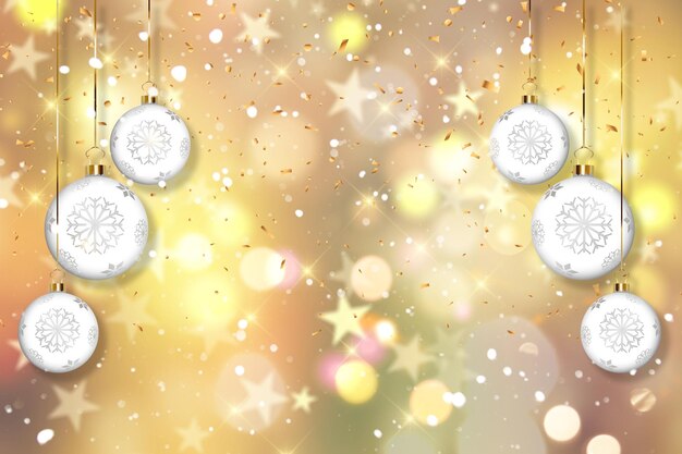 Kostenloses Foto weihnachtshintergrund mit hängenden kugeln auf goldenem konfetti-hintergrund