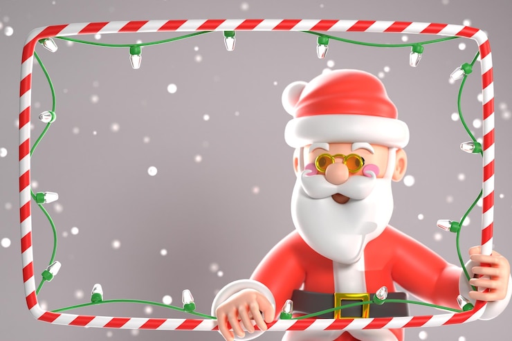 Kostenlose Foto weihnachtsmann hält rahmen süßigkeiten