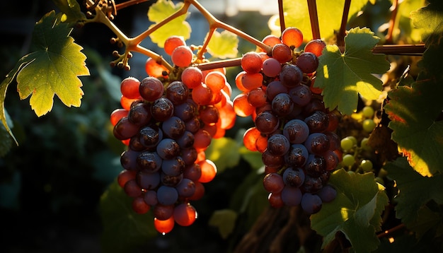 Weinreben, herbsternte, reife früchte, biologische weinbereitung, lebendige farben, erzeugt durch künstliche intelligenz