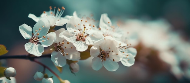 Weiße Blumen auf einem getönten KI-generierten Bild
