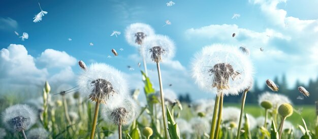 Weiße, flauschige Löwenzahn-KI-generiertes Bild