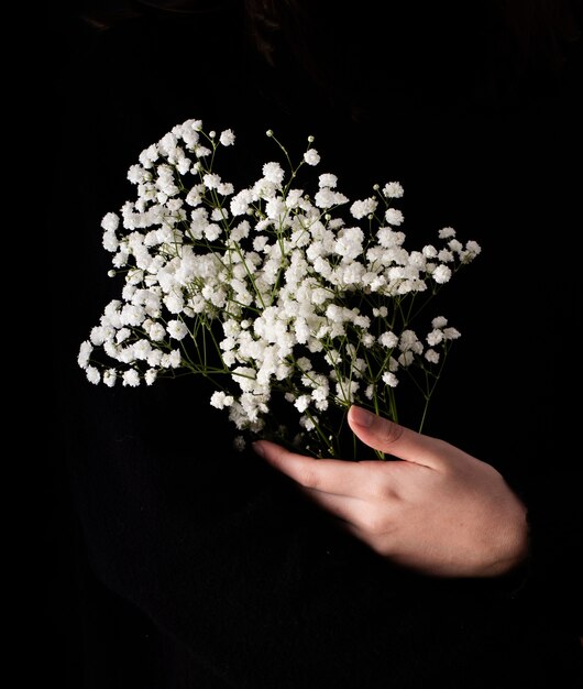 Weiße Frühlingsblumen des hohen Winkels