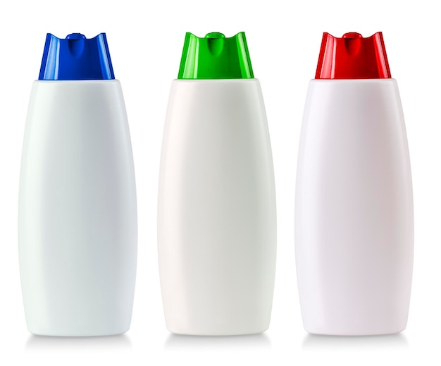 Weiße leere plastikflasche des shampoos lokalisiert auf weißem hintergrund Premium Fotos
