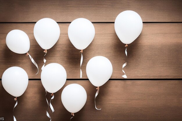 Weiße Luftballons, an denen ein Band befestigt ist