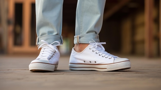 Kostenloses Foto weiße sneakers für männerbeine