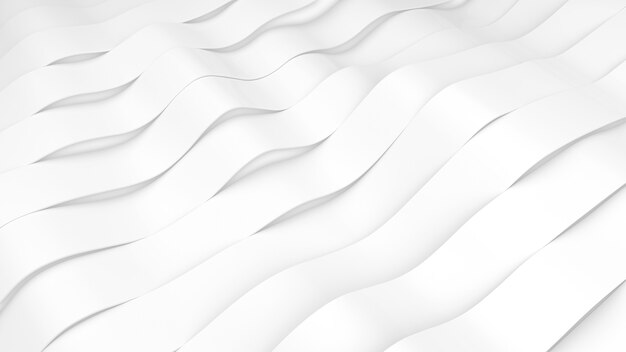 Weiße Streifen Wellen Oberfläche. Verformte Bänder Oberfläche mit weichem Licht. Moderner heller Hintergrund