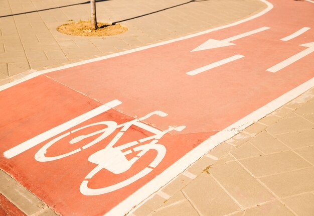 Weißes Fahrradzeichen mit Pfeil auf der Straße