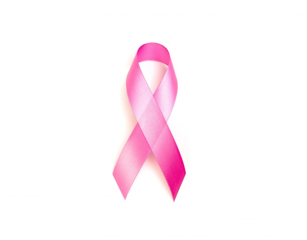 Weltkrebstag: Brustkrebs-Schleife auf weißem Backg