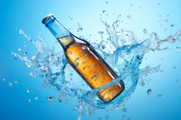 Werbung für Bier mit schwimmender Flasche
