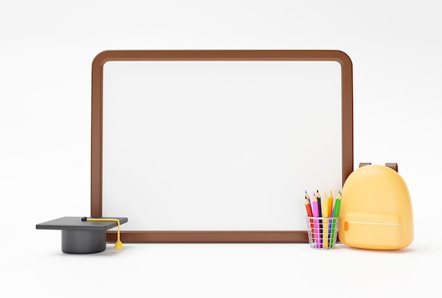 Kostenloses Foto whiteboard oder tafel und bleistift briefpapier schule bildung konzept banner cartoon auf weißem hintergrund 3d-darstellung