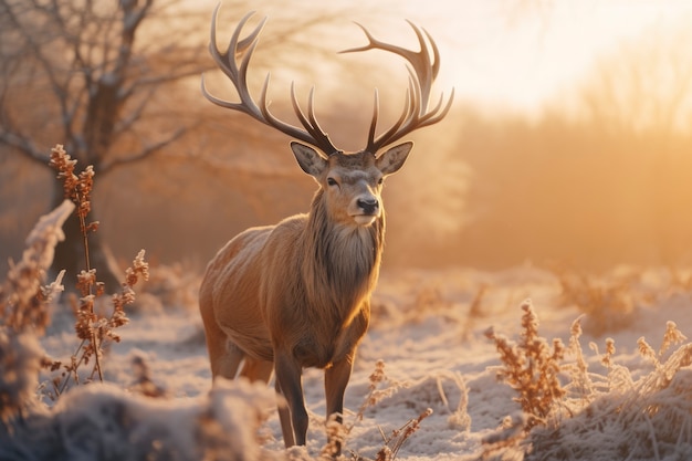 Kostenloses Foto wilder elch mit frostiger winternaturlandschaft