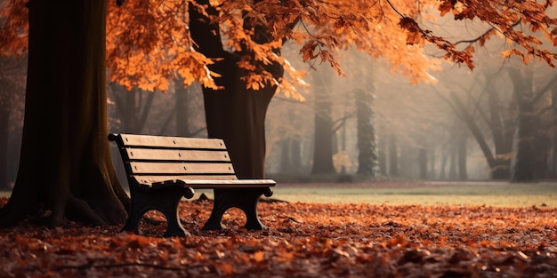 Kostenloses Foto willkommene holzbank in einem park mit herbstblättern