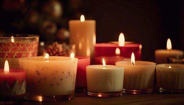 Winterliches Kerzenlicht bringt ruhige Feierlichkeiten in die Nähe einer gemütlichen Dekoration, die von KI generiert wird