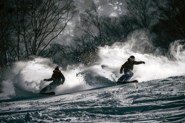Kostenloses Foto winterszene mit snowboardfahrern