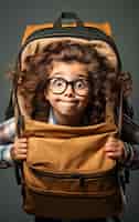 Kostenloses Foto witziges kleines kind mit rucksack