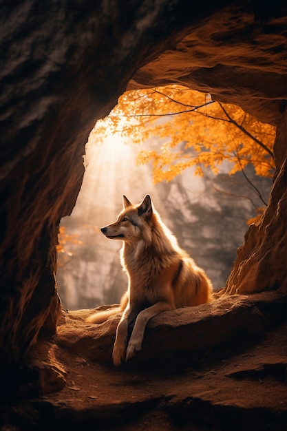 Kostenloses Foto wolf in natürlicher umgebung