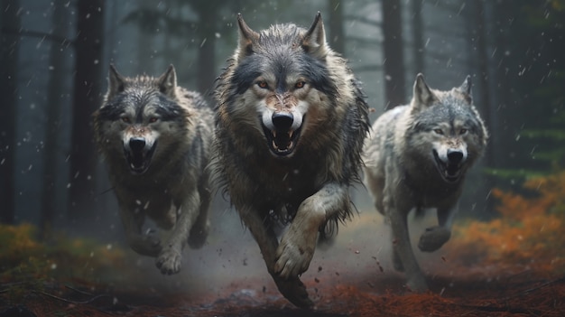 Wolfsrudel in natürlicher Umgebung