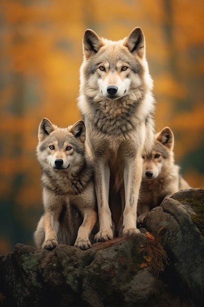 Kostenloses Foto wolfsrudel in natürlicher umgebung