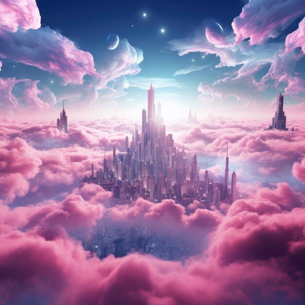 Wolken im Fantasy-Stil mit Stadt