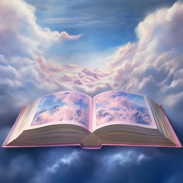 Wolken im Fantasy-Stil und Buch