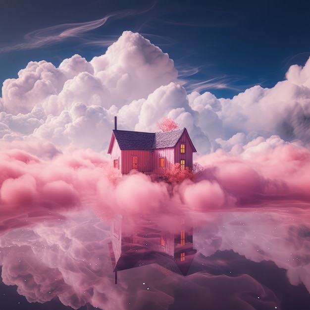 Kostenloses Foto wolken und haus im fantasy-stil