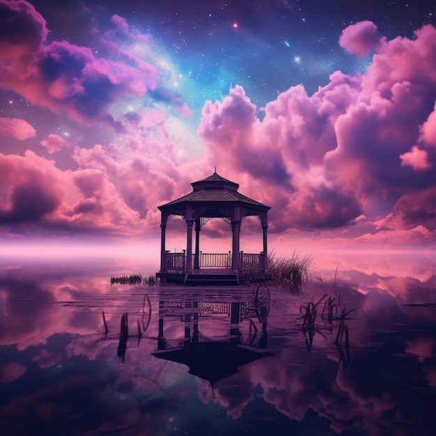 Wolken und Pavillon im Fantasy-Stil