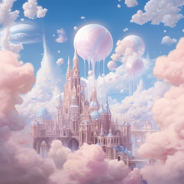 Wolken und Schloss im Fantasy-Stil