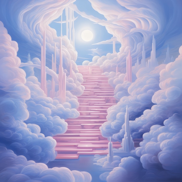 Wolken und Treppen im Fantasy-Stil