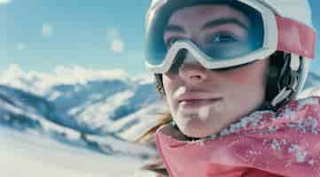 Kostenloses Foto woman snowboarding in wintertime with dreamy landscape and pastel shades